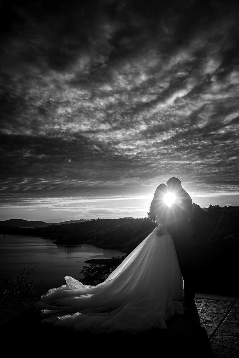 A sophisticated portrait of the newlyweds amidst the stunning Sierra Nevada landscape of Murphys, CA.