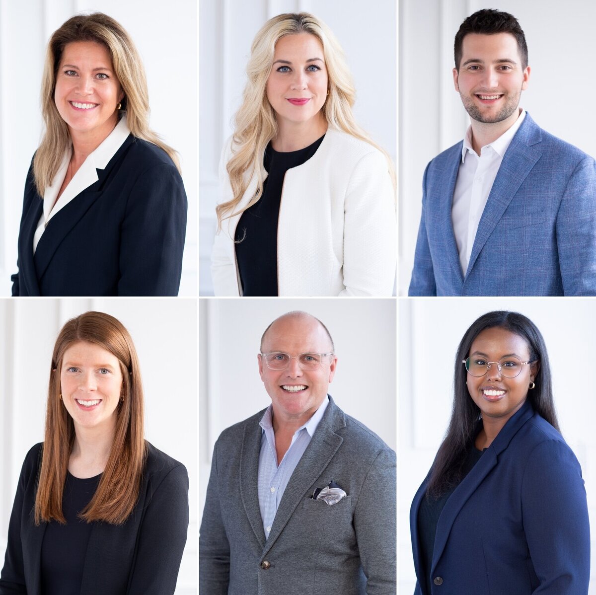 a collage of 6 people photographed against a white backdrop for their headshots.  Captured at Skye Studio by Ottawa corporate photographer JEMMAN Photography