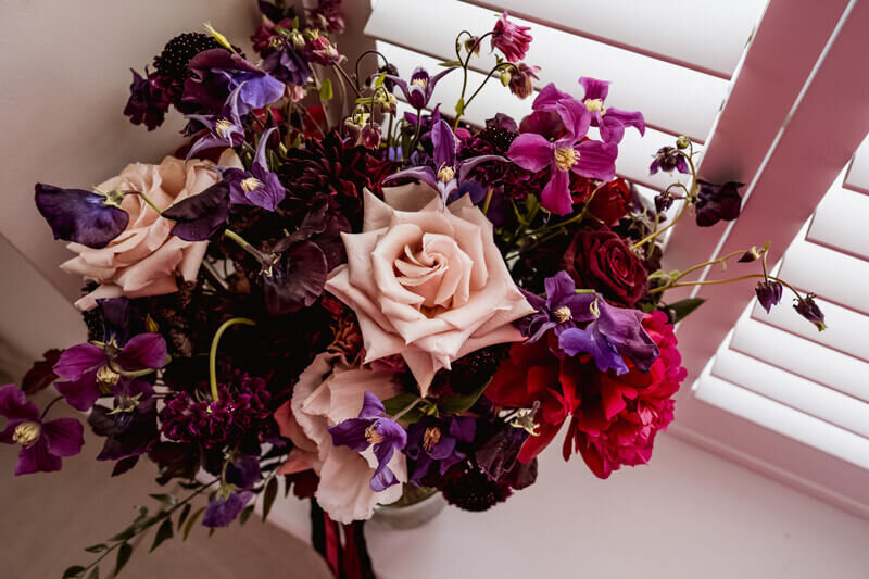 Deep purple, red and pink gothic brides bouquet by the little flower hut
