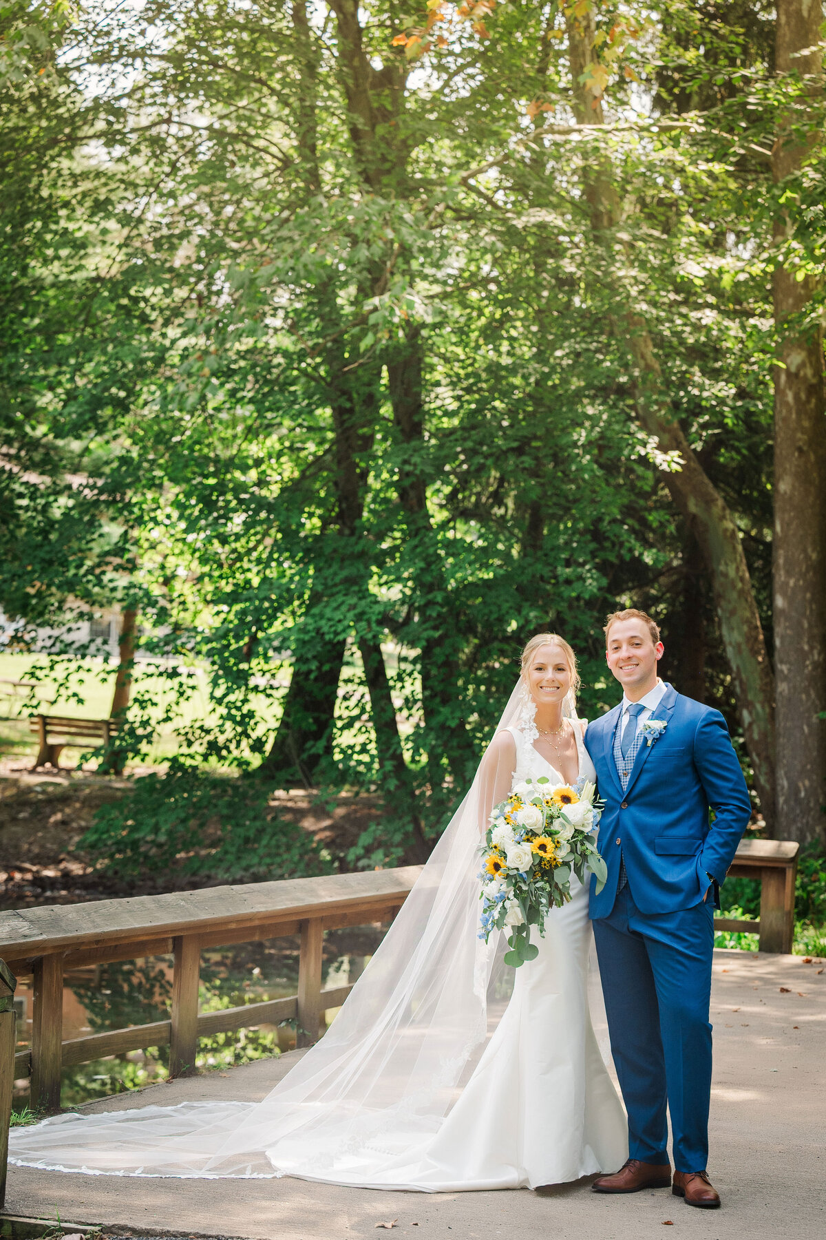 wedding picture on beautiful summer day at YMCA Camp Kon-O-Kwee in fombell pennsylvania