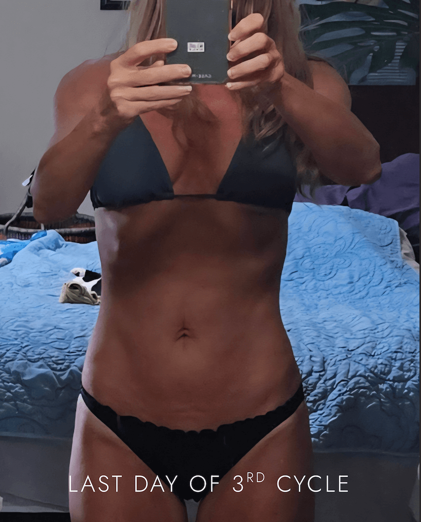 Nicole on the last day of her third cleanse cycle, front view, showcasing final transformation and wellness results at Love Light Wellness Kauai