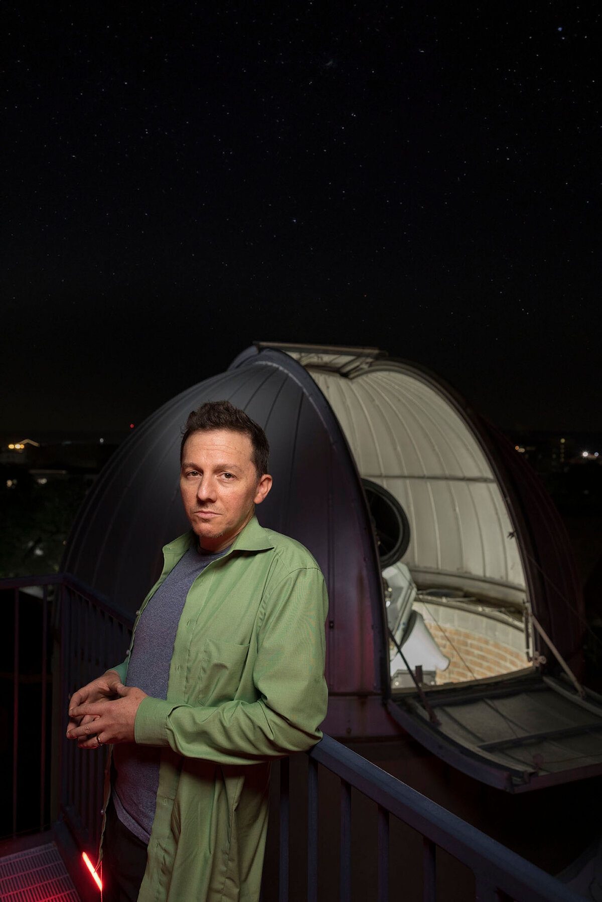 Downtown-Charleston-SC-Editorial-Portrait-Personal-Branding-Scientist-Astronomer-Telescope-Stargazer-Photography
