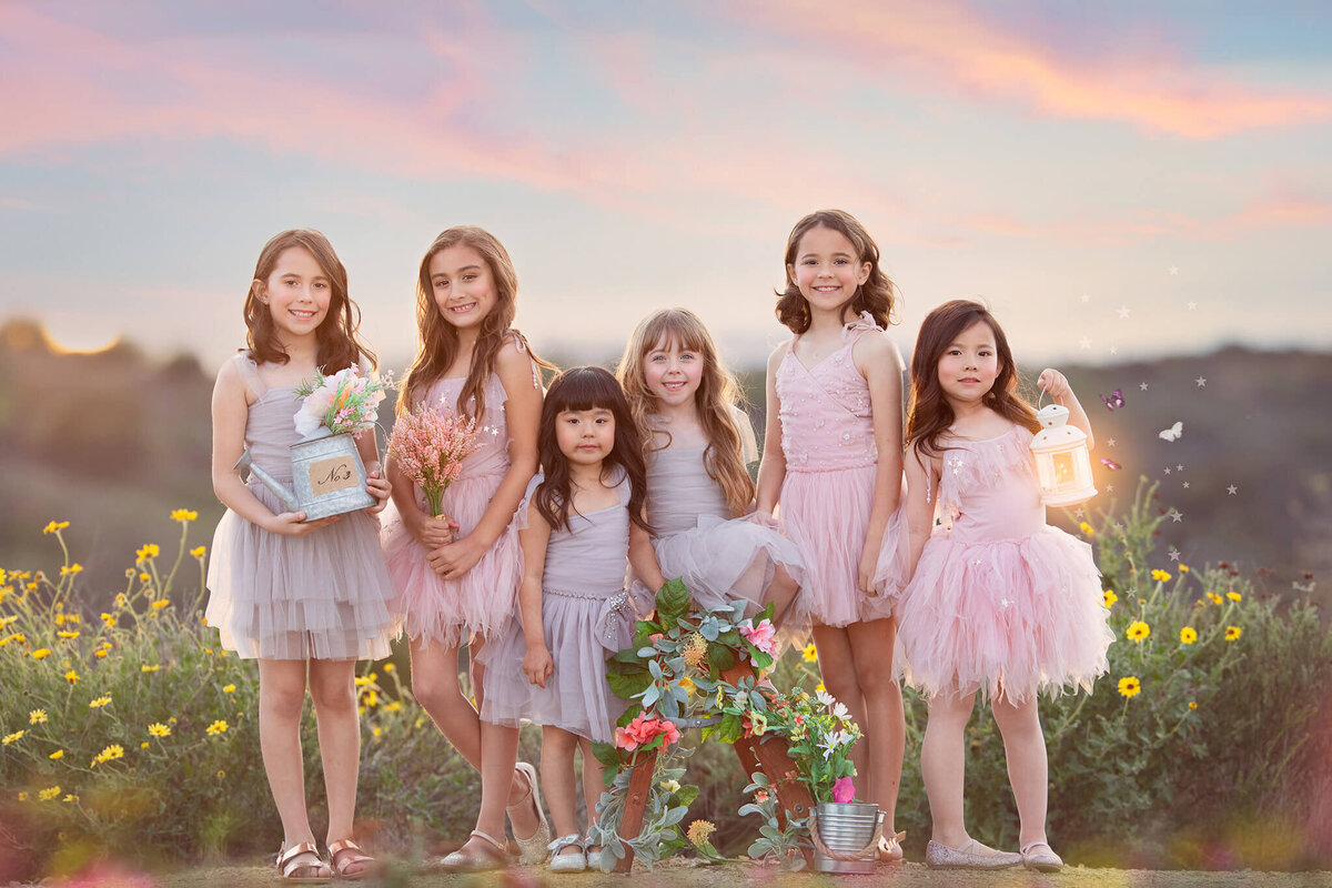 Image of 6 girls wearing Marais Sky for kids magazine photoshoot - Los Angeles Children’s Photographer
