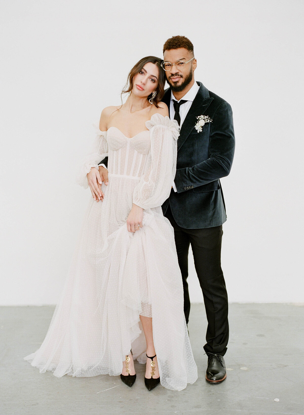 stylish bride and groom fashion portrait