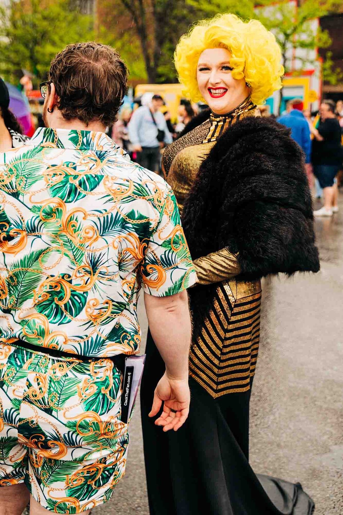 Drag queen with yellow hair at Missoula gay pride festival