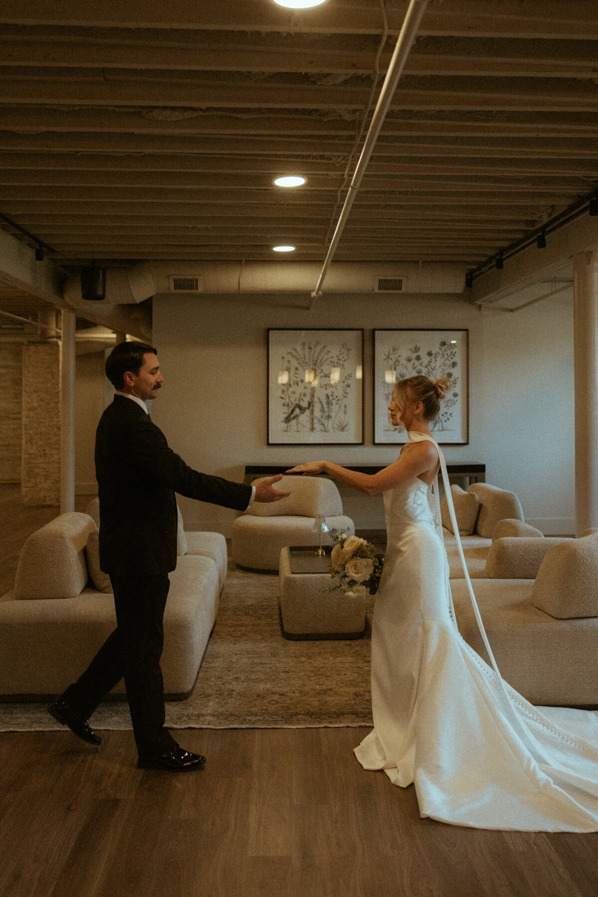 bride and groom cinematic walking 