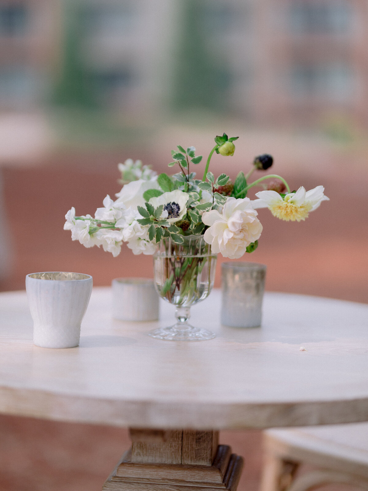 anemone cocktail hour The Ritz Carlton Lake Tahoe wedding Sikora Events classic white and green florals
