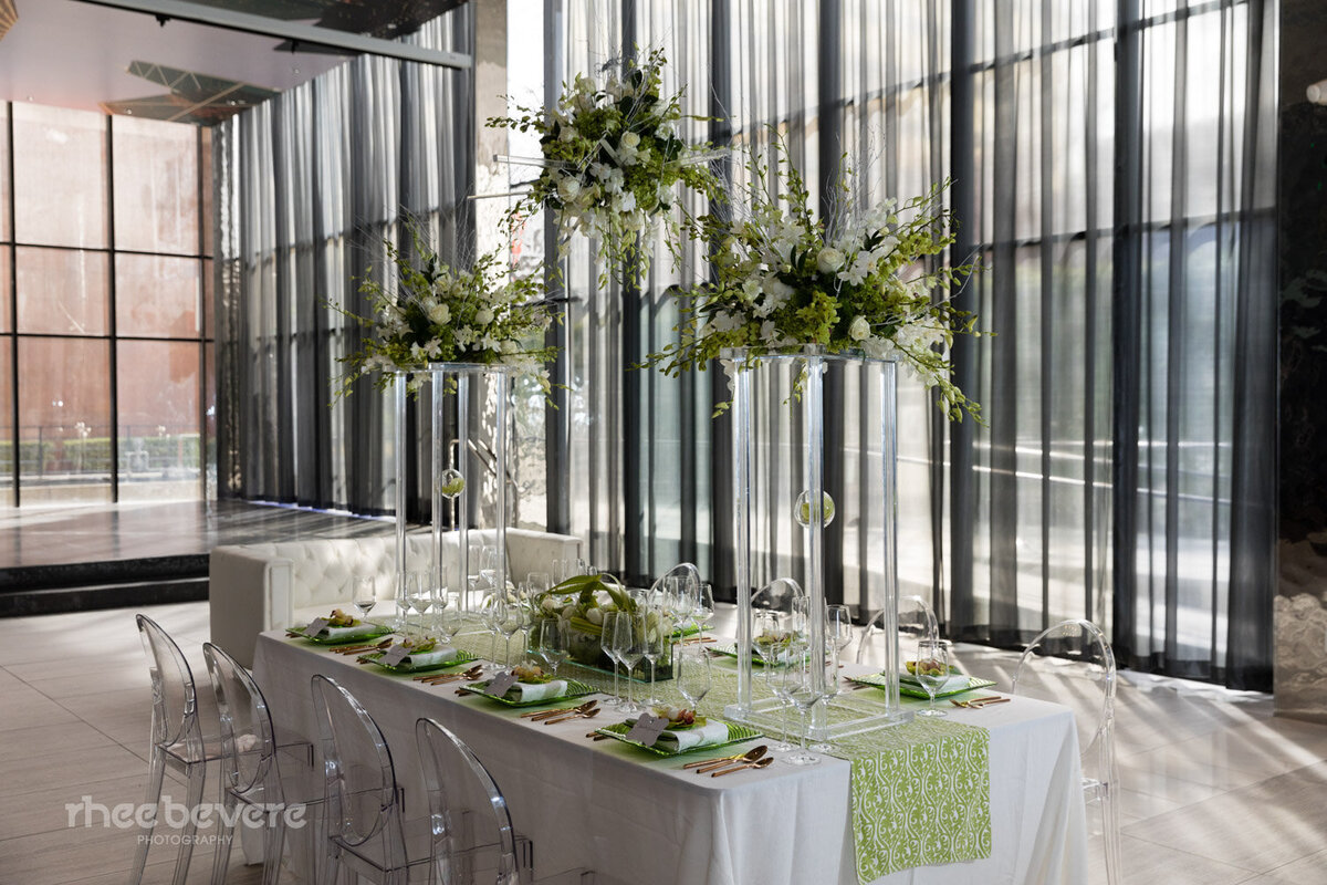 Luxury wedding reception table setup with elegant florals