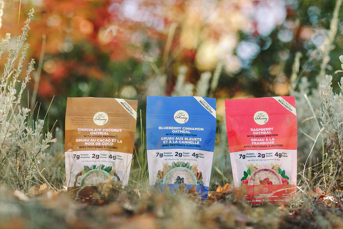Utah Family Photographer captures product photos of oatmeal packages sitting in grass