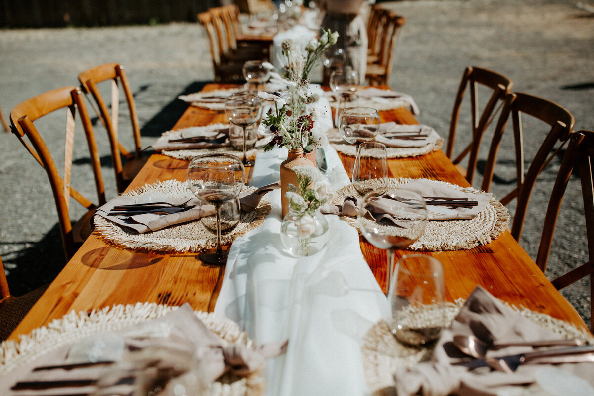 Boho tablescape with neutral colors on a ranch
