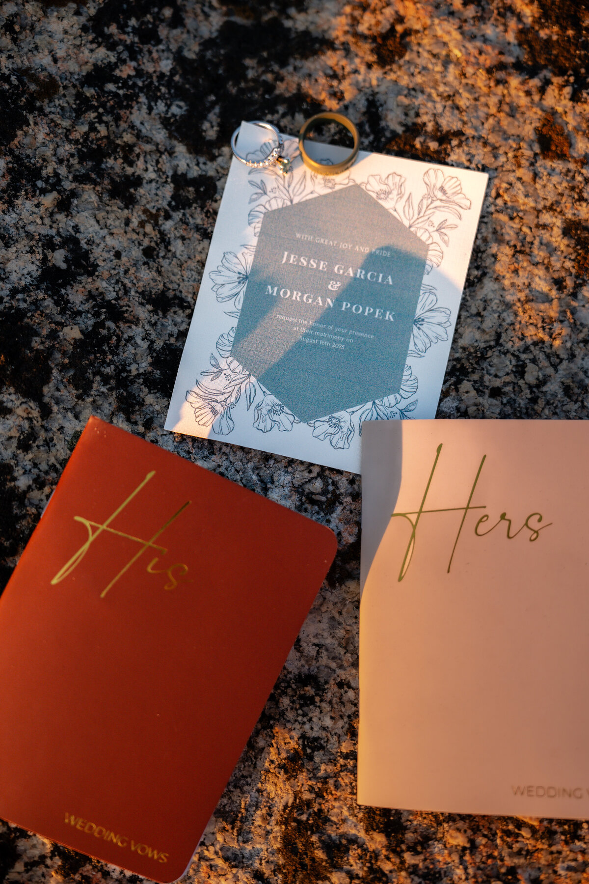 Bride and Groom eloping at Yosemite National Park Taft Point with lay flat detail shots and vow books.