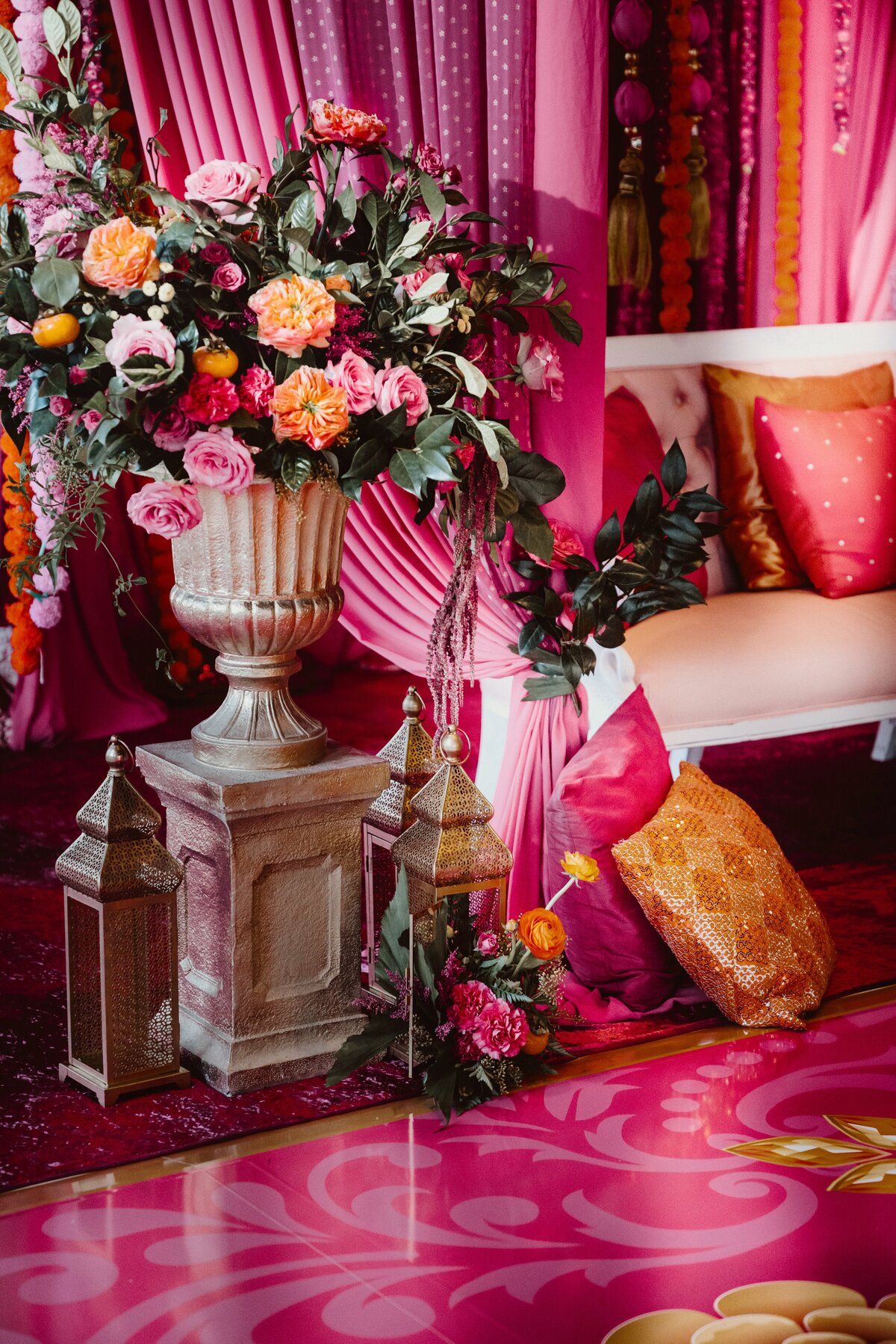 red-pink-orange-gold-sangeet-decor-flowers-07