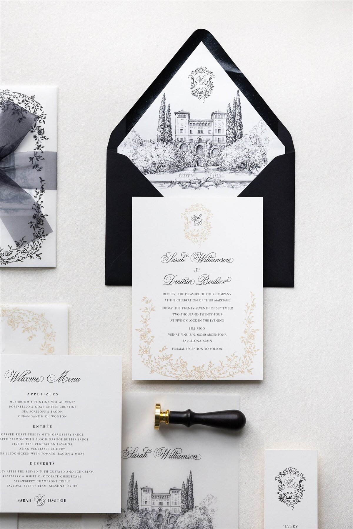 G Designers Black and white destination wedding invitations 7