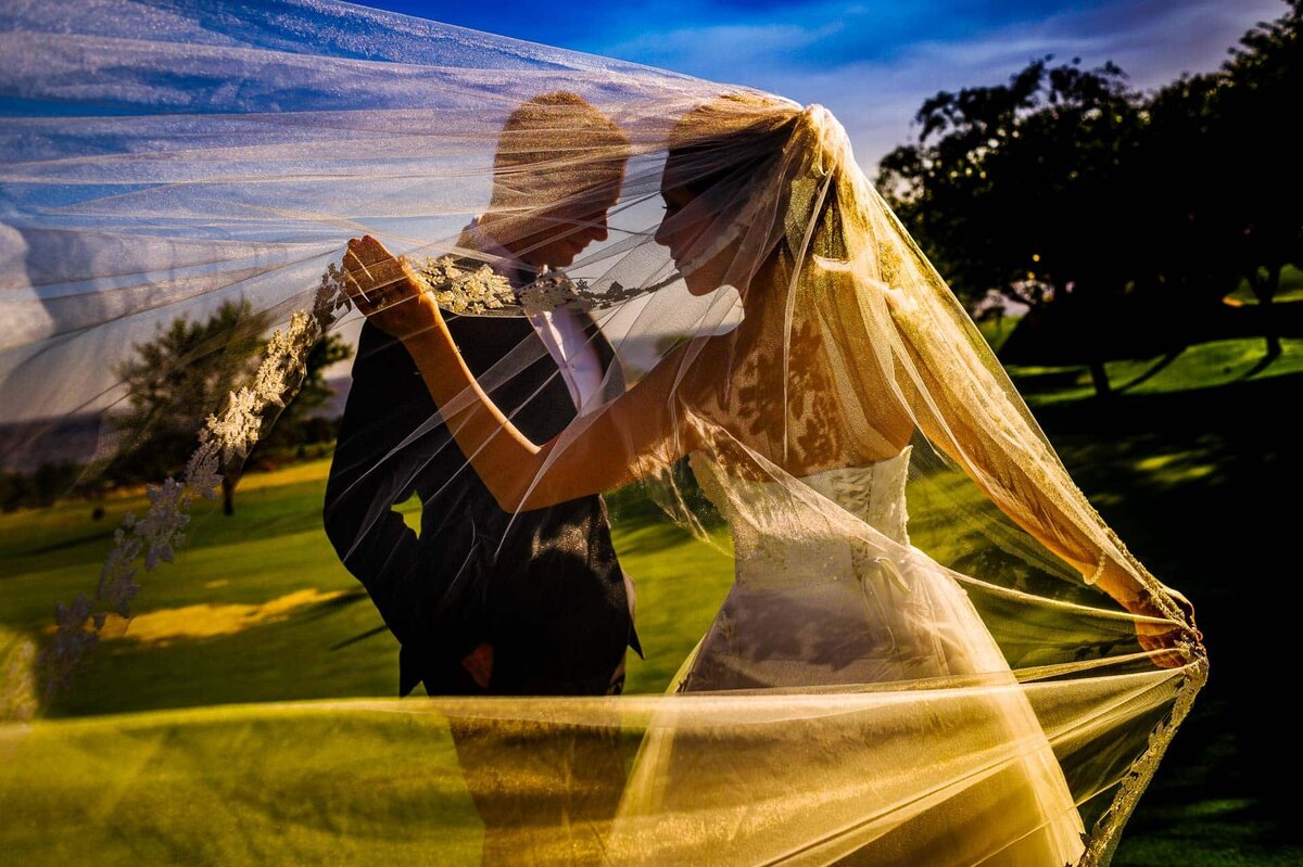 bride and her veil flying at coronado country club In el paso texas