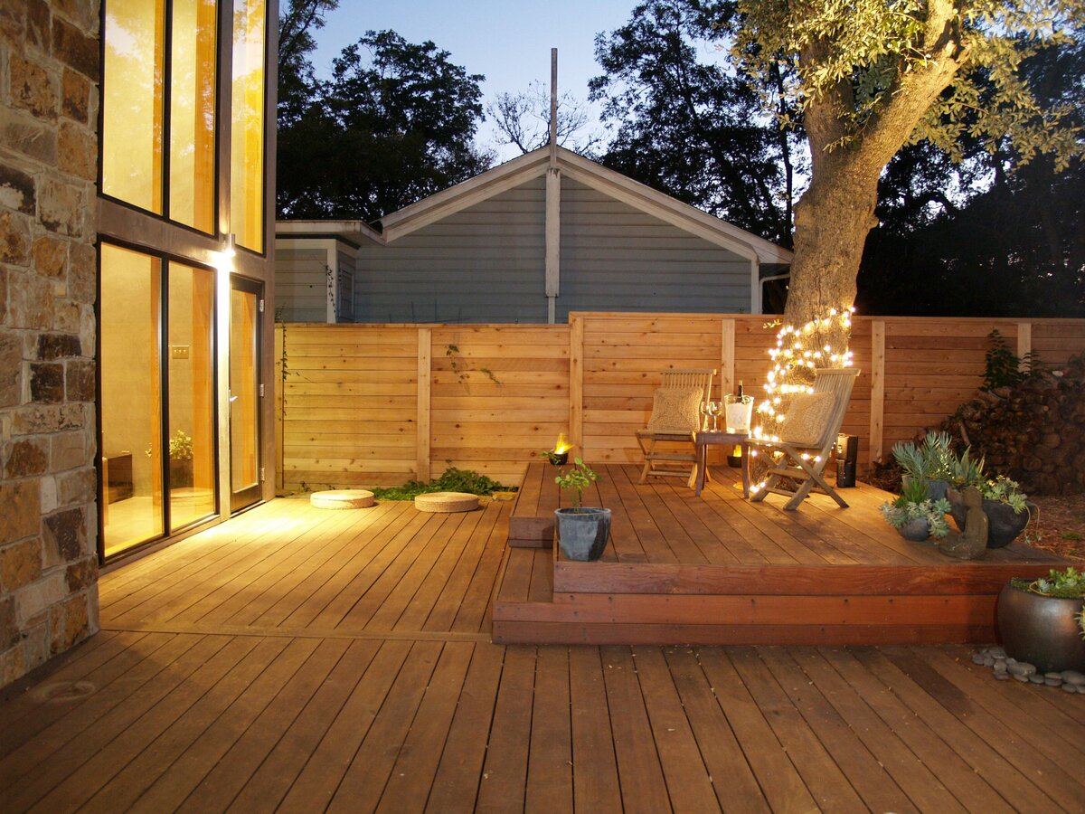 updated wooden deck with landscape architecture