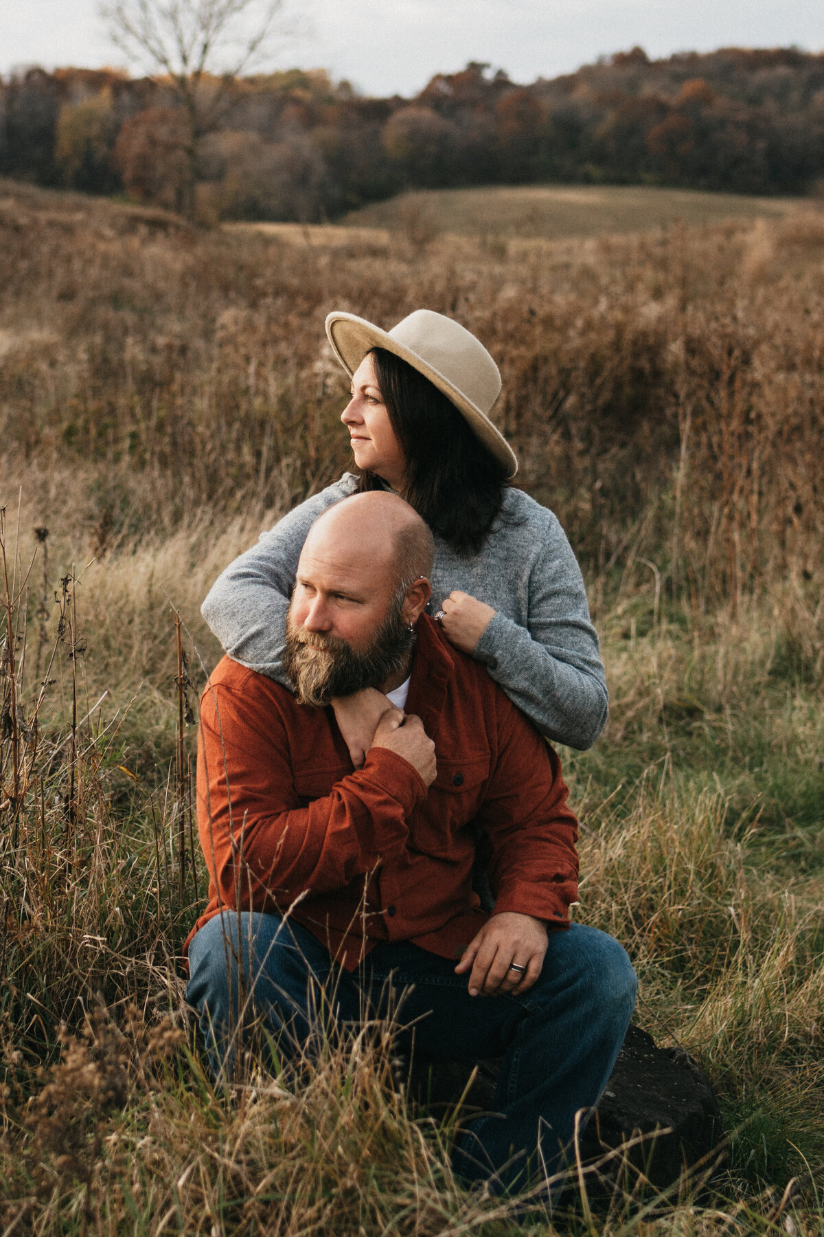 Fall couples photo session at Indian Lake County Park in Wisconsin