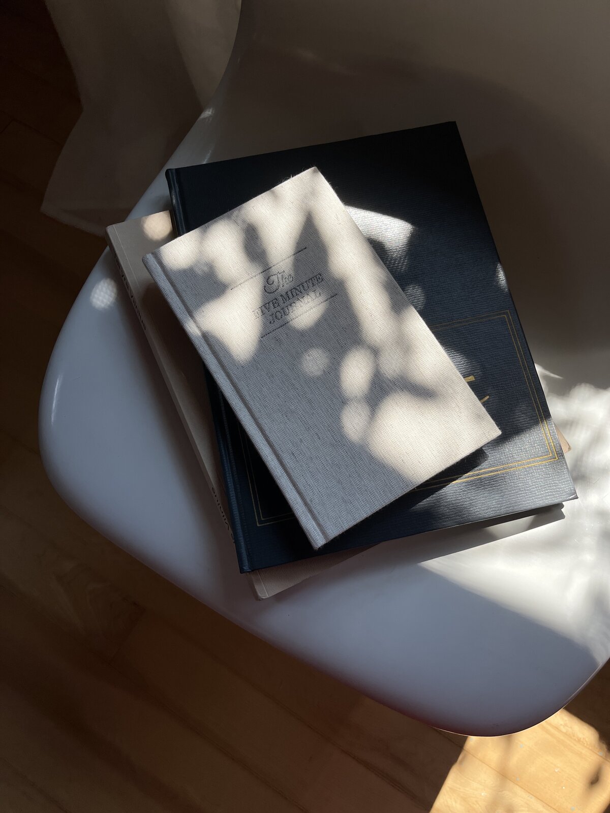 Stack of notebooks on desk | Rooted Within virtual parent guidance sessions