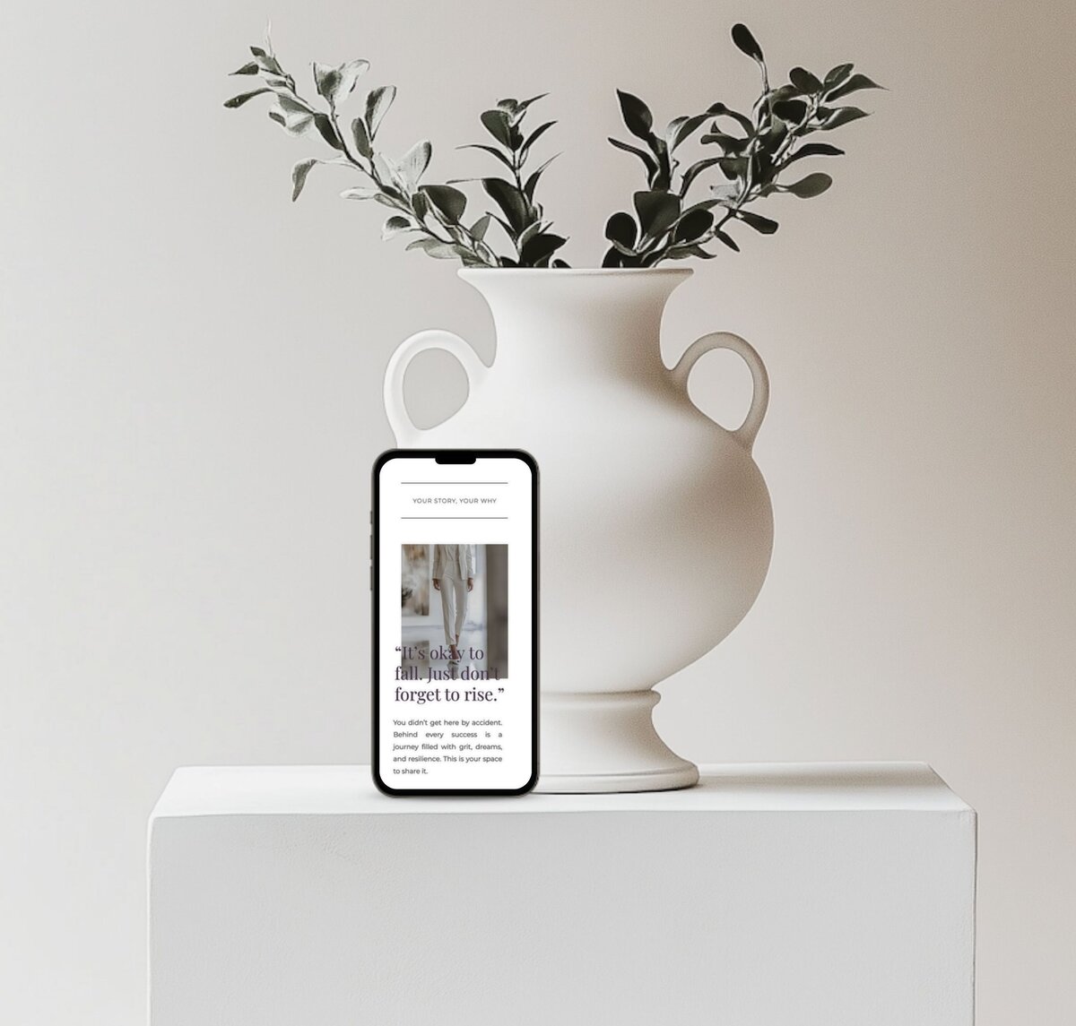 Madison Park luxury mobile ShowIt template mockup on iPhone with cool white architectural styling — high‑end creative site design.