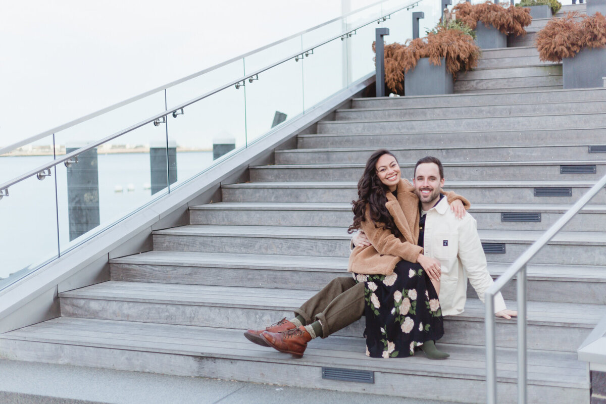 Fashionable couple have their winter engagement shoot at Fan Pier Park