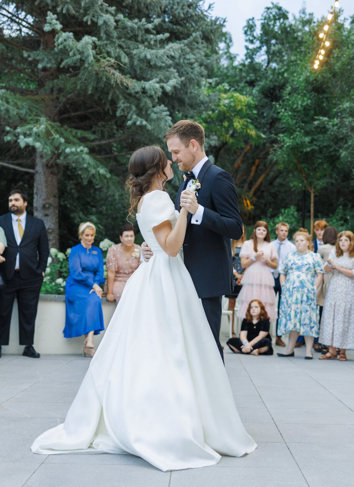 Bride and groom first dance, outside at Twenty and Creek in Utah