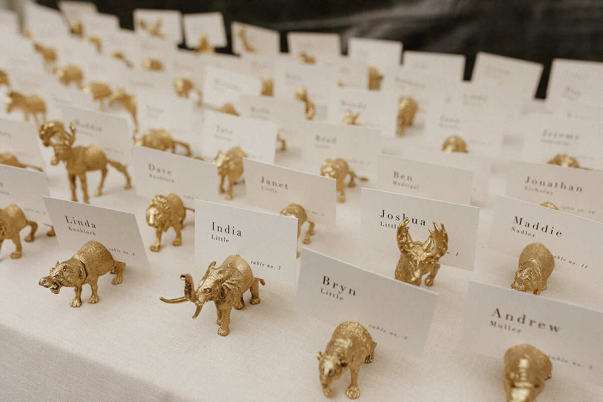 Gold Party Animal Figurines Place Cards Wedding