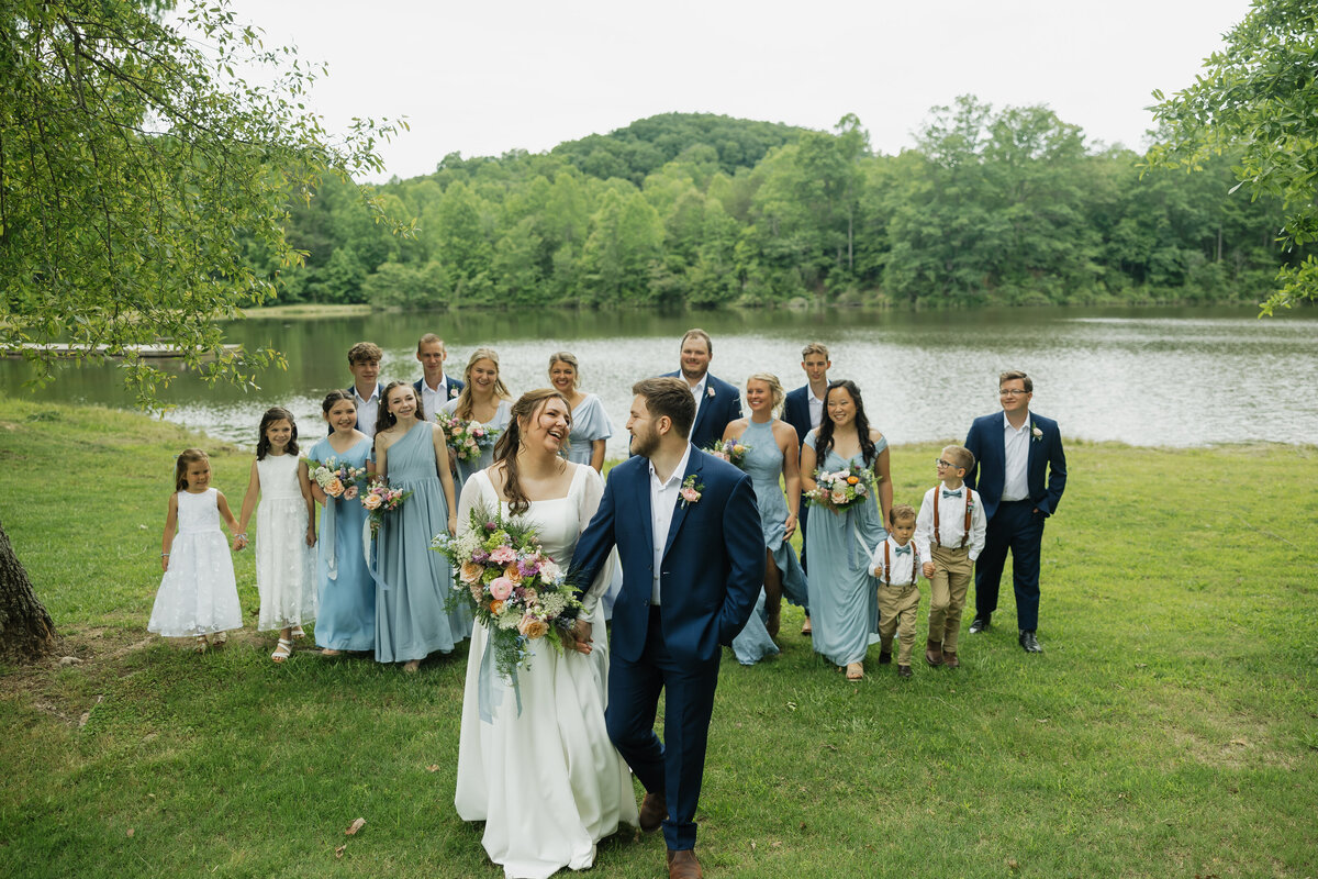 Bridal party with colorful bouquets designed by Abby Grace Florals at Dahlonega GA wedding