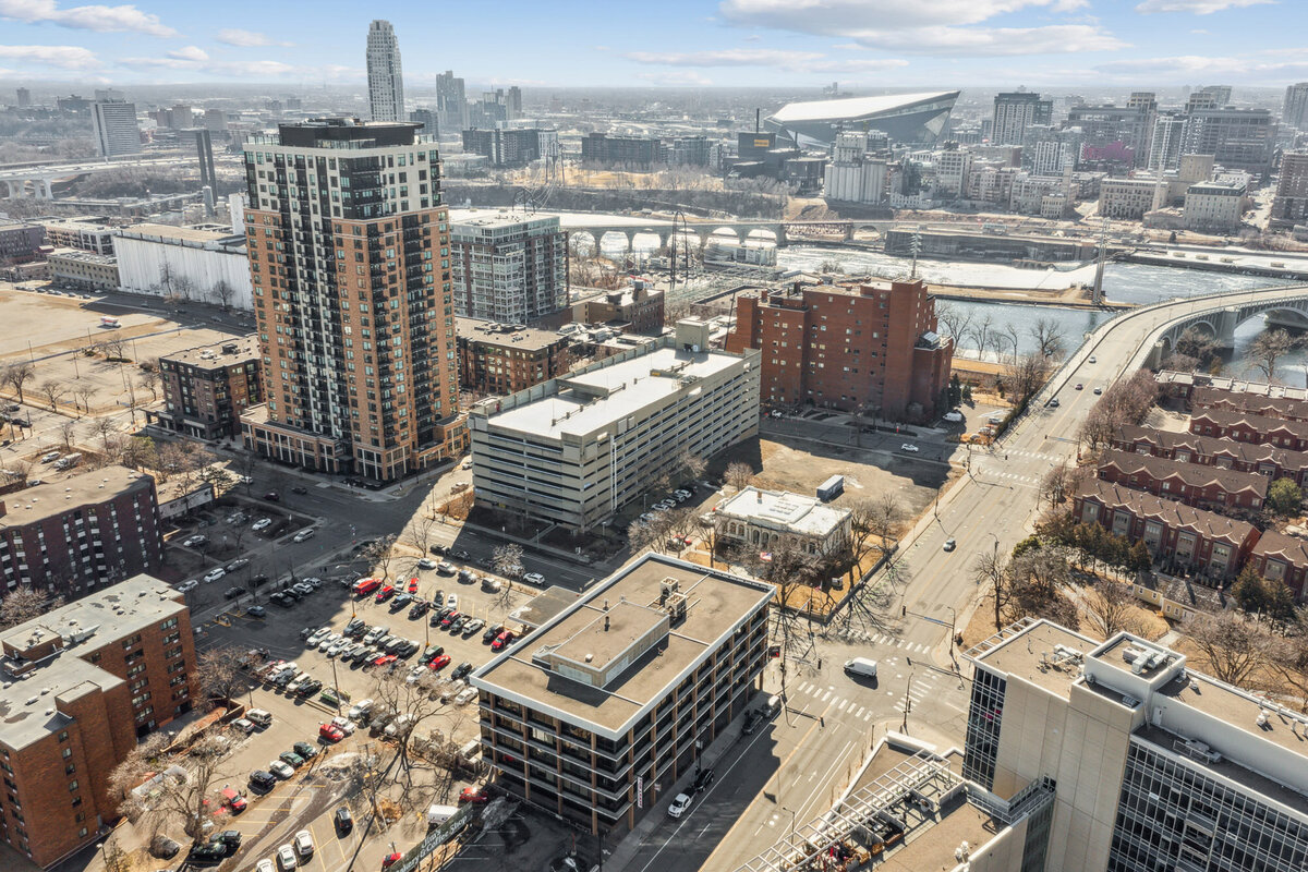 Aerial view of Stone Arch Bridge Project in Minneapolis, Minnesota 