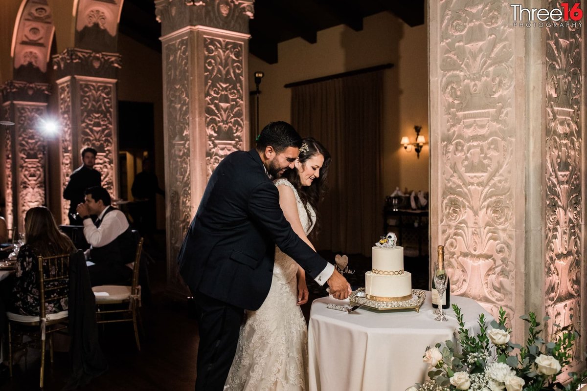 Bride and Groom cut the 2-tiered Wedding Cake