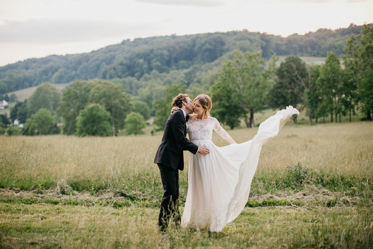 Newly wed couple photographed in the Phoenixville  countryside.