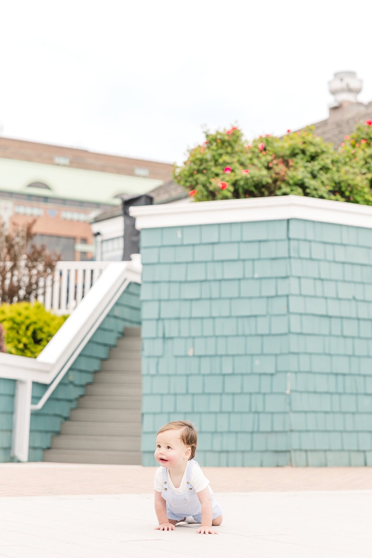 Toddler boy crawling towards the camera for an Ohio family photographer