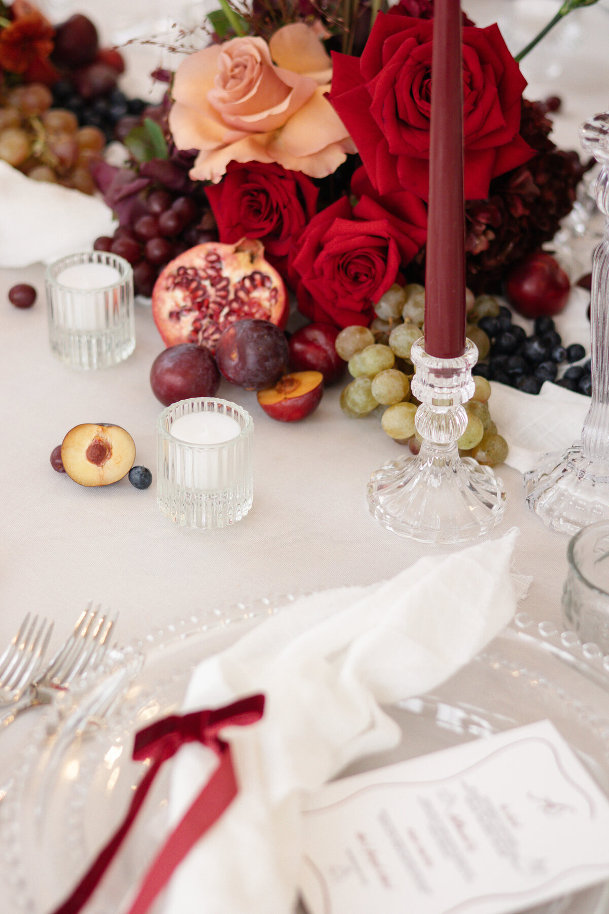 Wedding styling in red with fruit