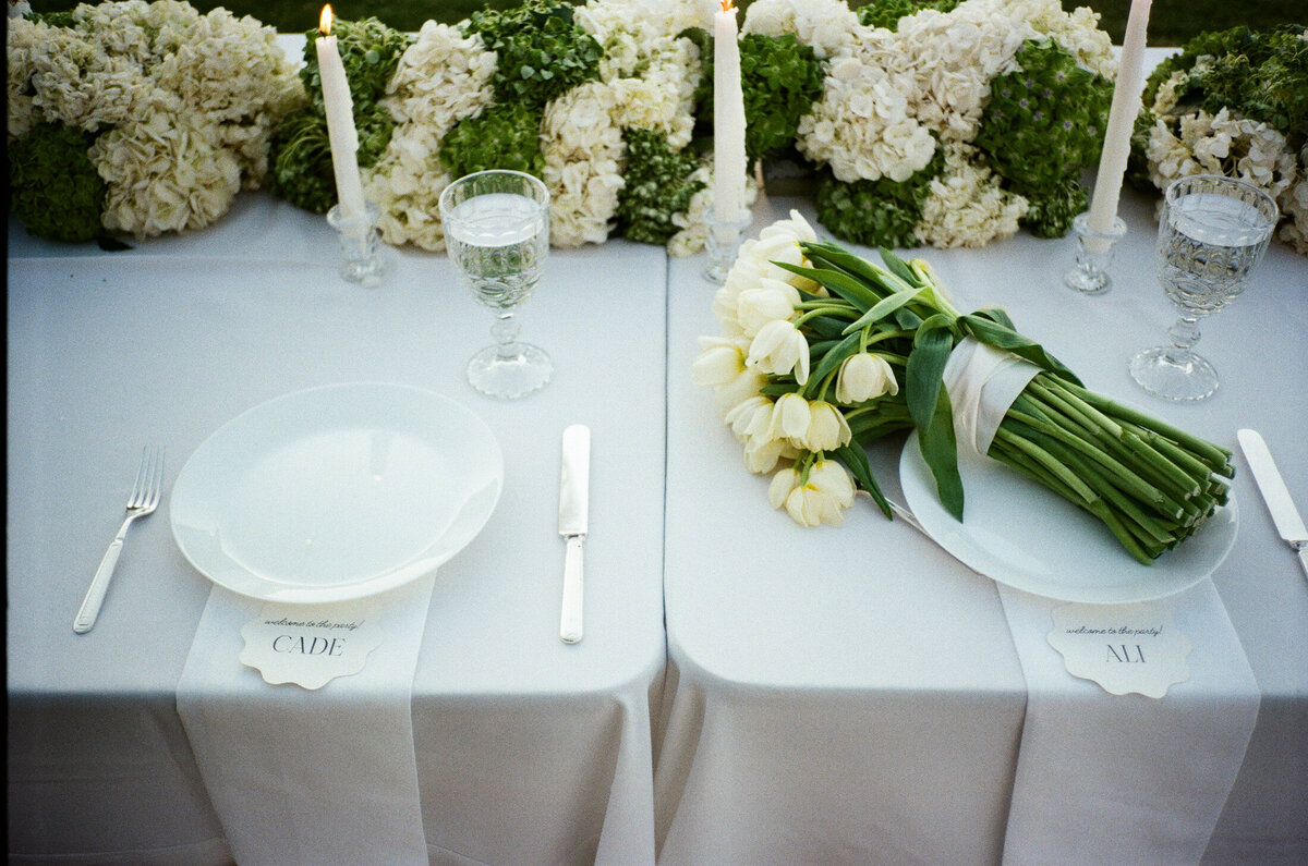 bride and groom table shot on 35mmfilm Indio ca