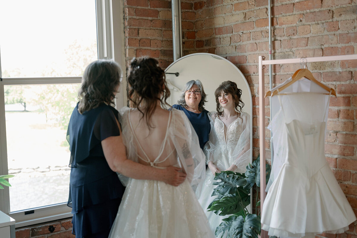 Bride getting ready in bridal suite at Record Box Loft