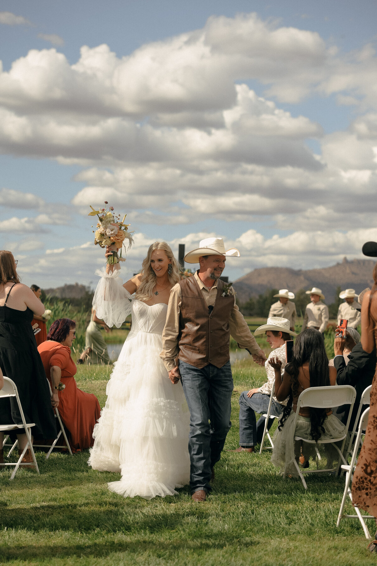Bride and Groom Walking Up the Aisle in Country Wedding | Pacific Northwest Wedding Photography