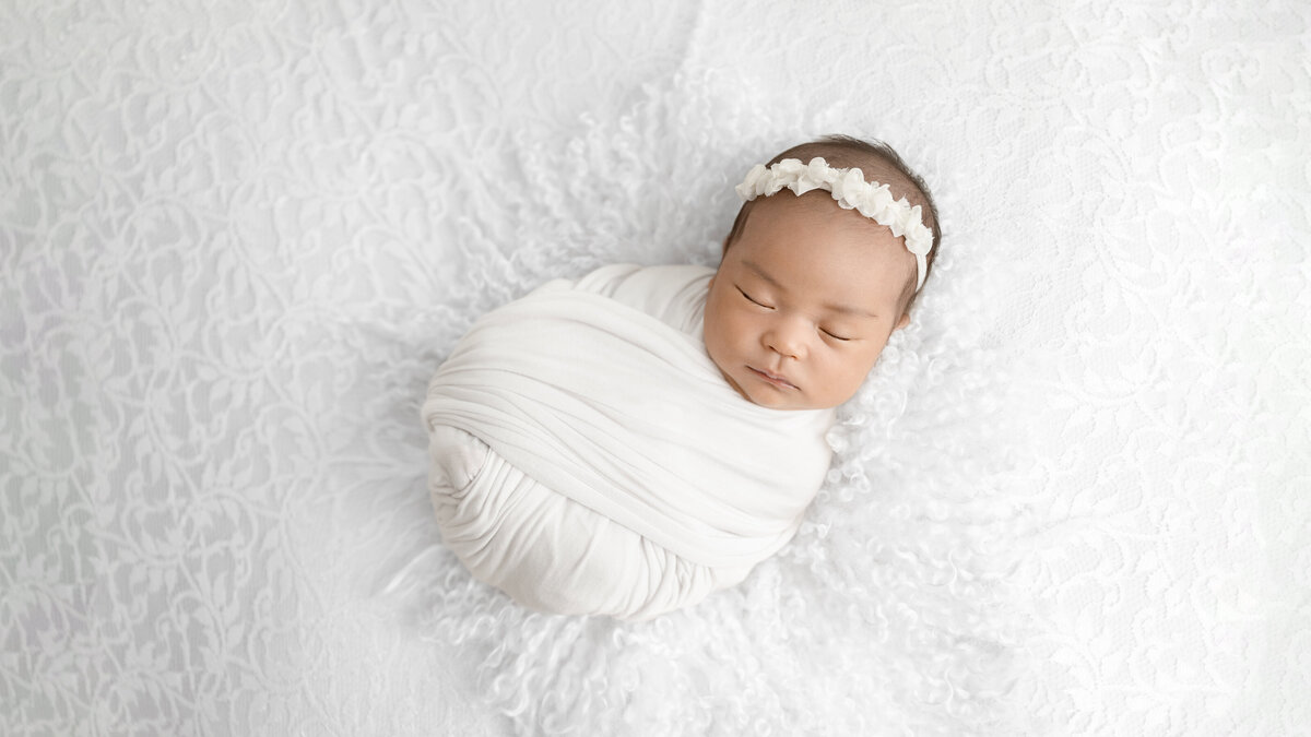Edmonton Newborn Photography all white baby set up