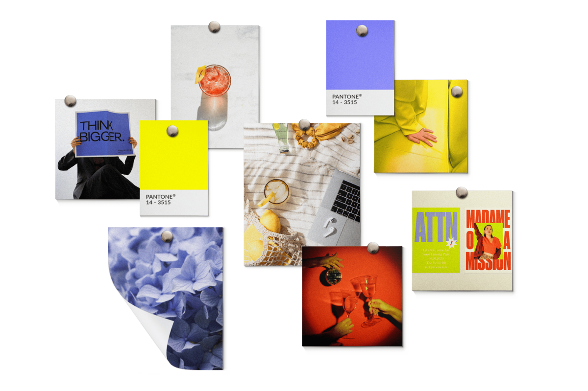 Collage of images that inspired the creation of the brand identity and vibe of Vicki Pollack