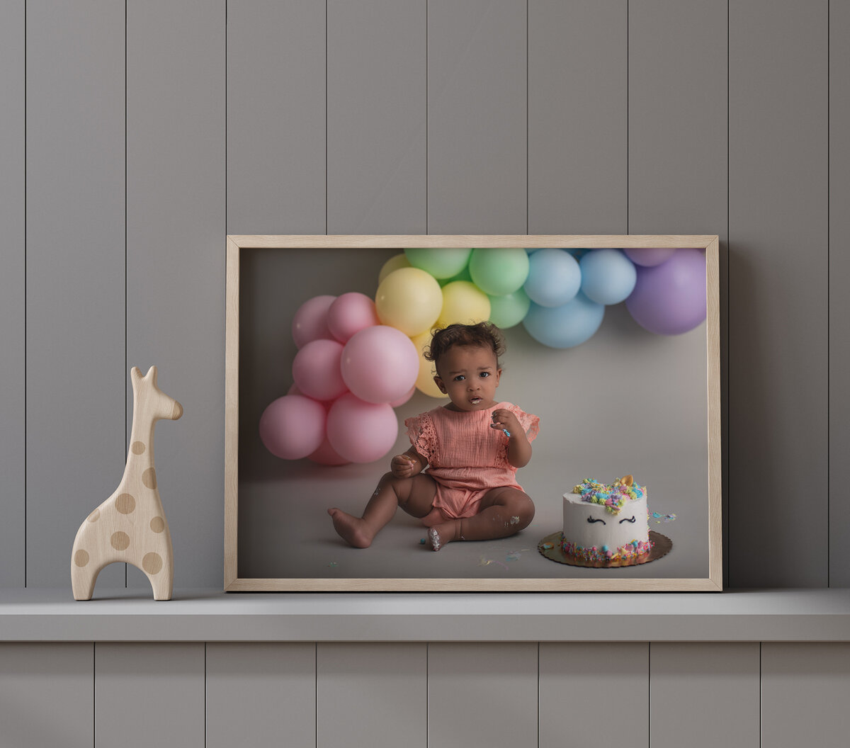 heirloom print of a baby eating cake by st. louis cake smash photographer, sutherland photography