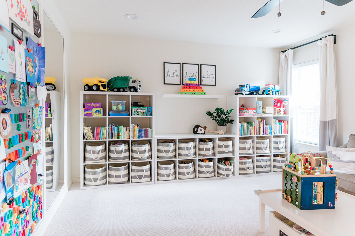 Stylish playroom in a Dallas hime with lots of storage space