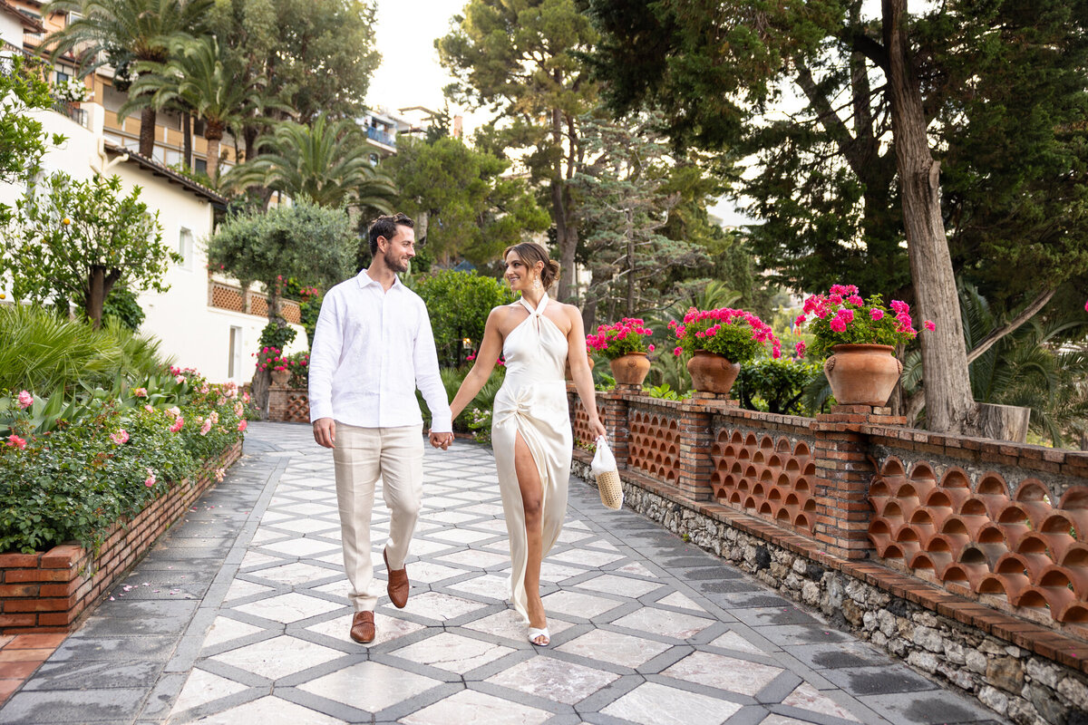 Bride and groom holding hands