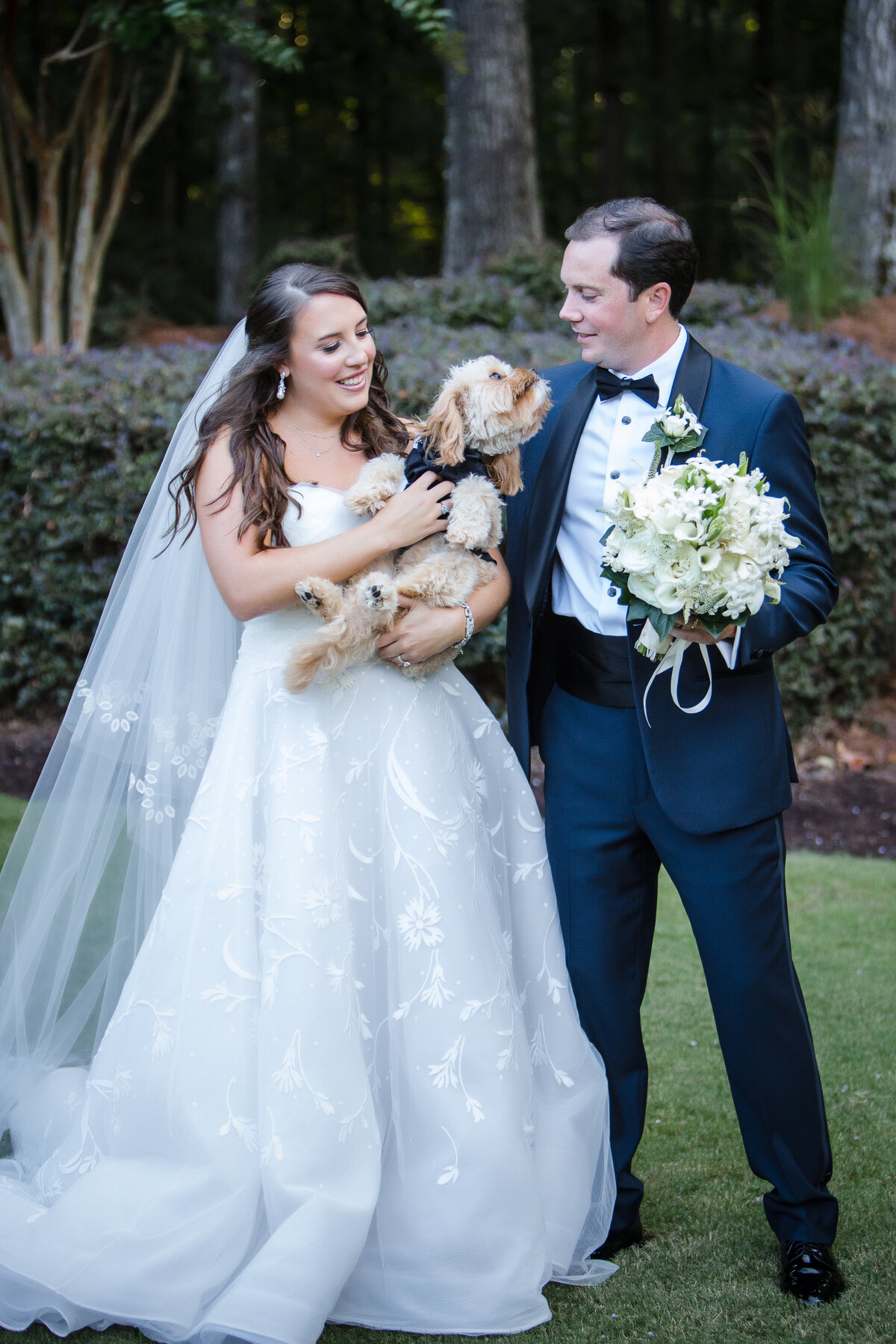 Bride and Groom with Dog at Piedmont Driving Club Golf Course Wedding