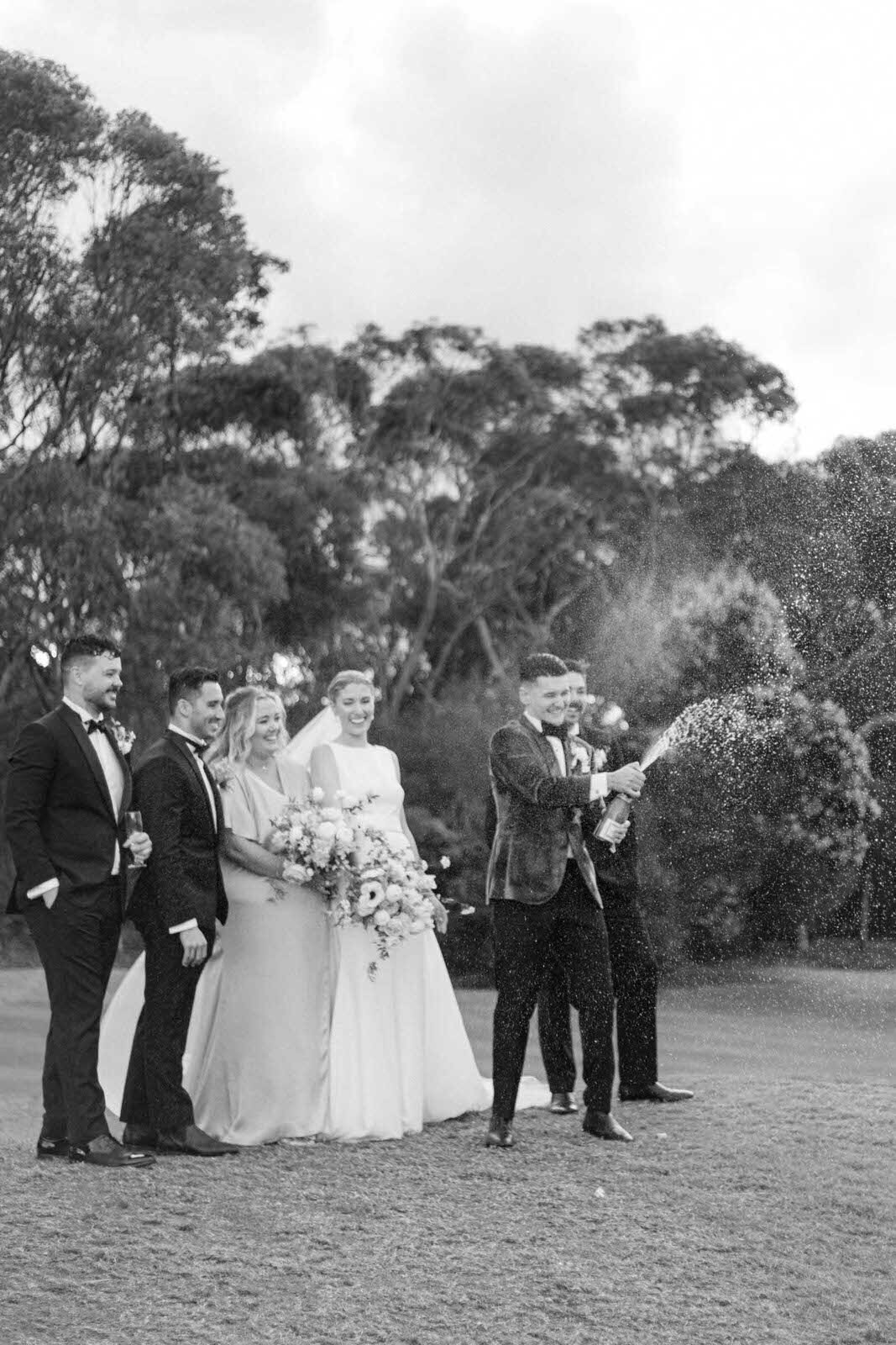 wedding couple with the groomsmen and maid of honour