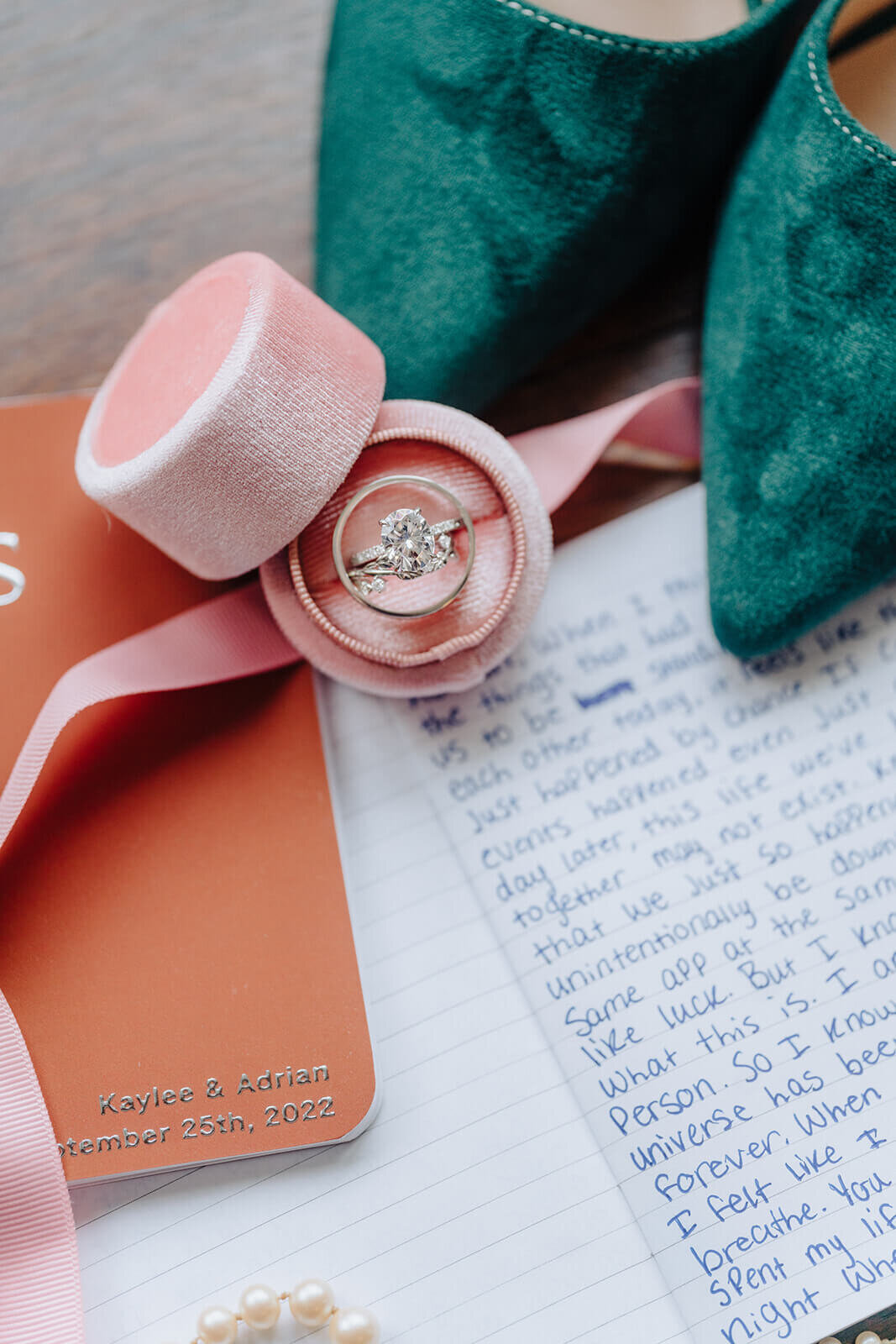 wedding ring box and vows hand written