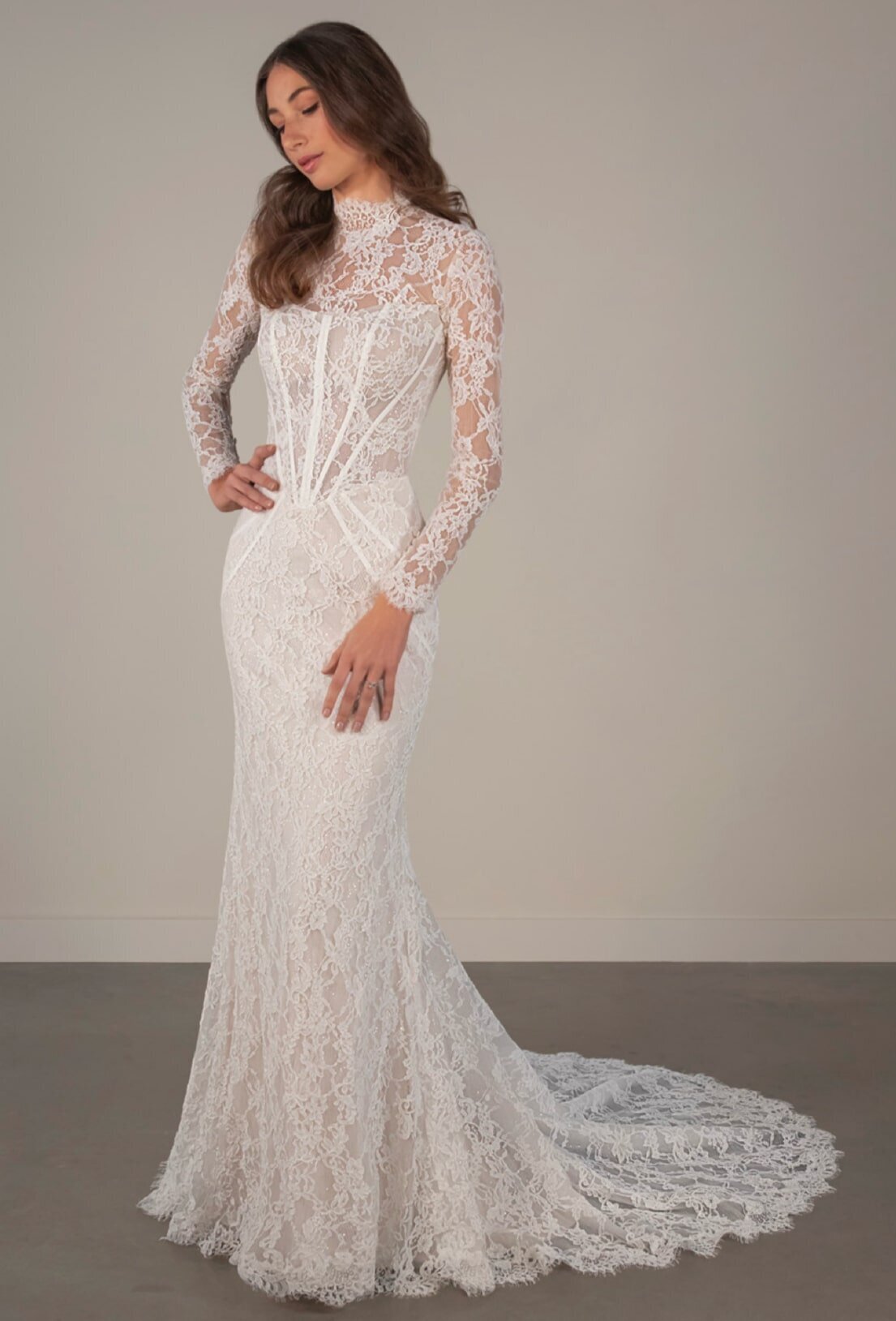 high-neck-lace-wedding-dress-corset-bodice-vogue-veil