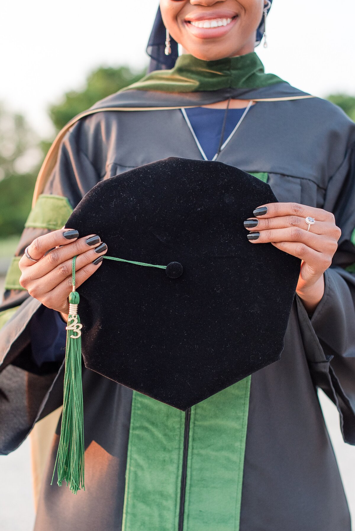 close up of grad cap for med school