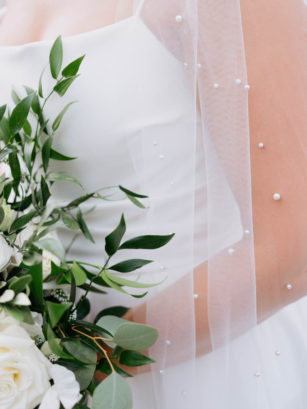 Pearl embroidered bridal veil