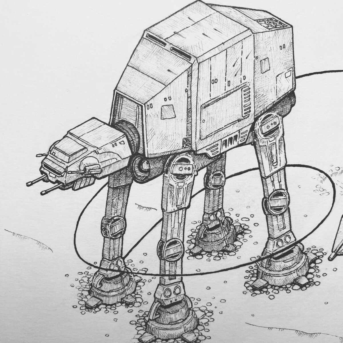 Close up of an ATAT Imperial walker from star wars for Inktober 52 2022 prompt: Armor