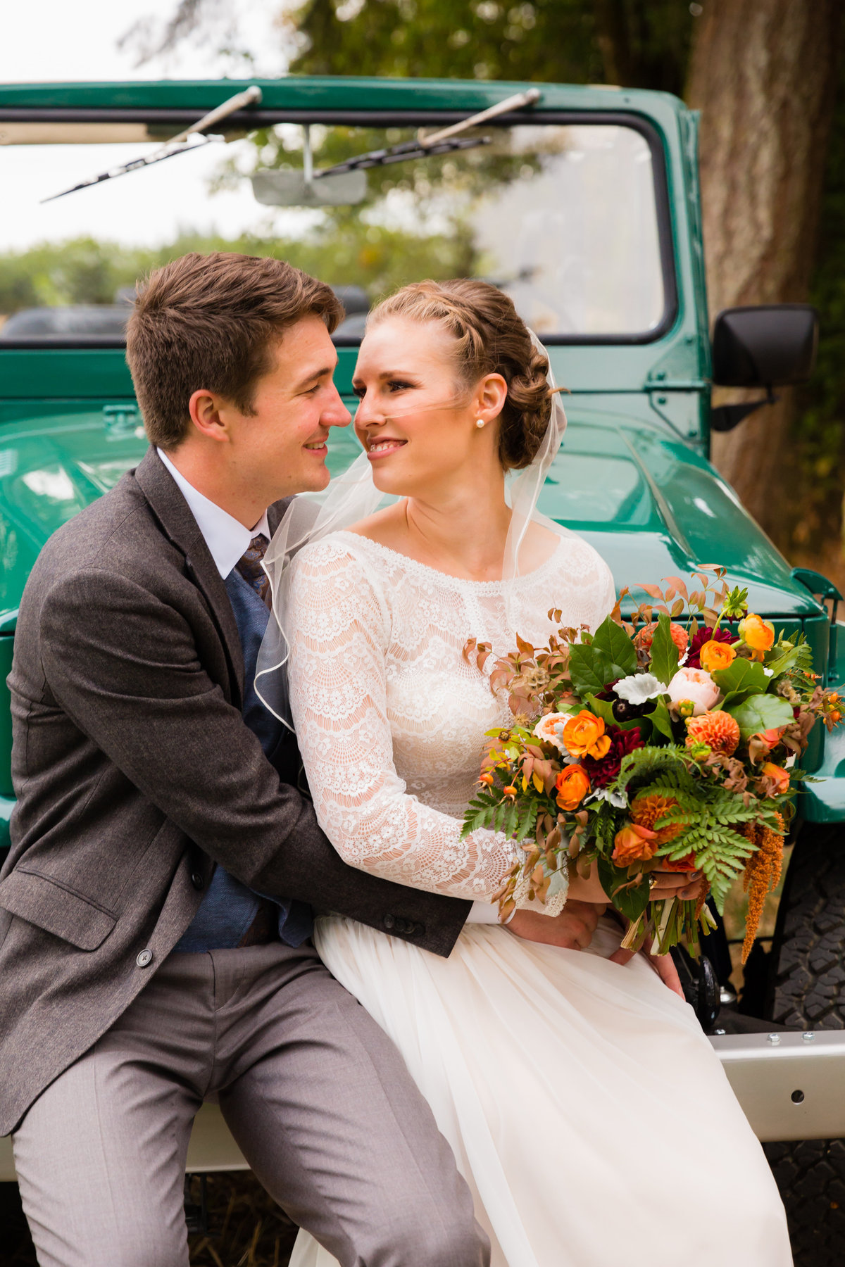 Outdoor Wedding Bride Groom Adventure Country Field Couple Truck Jeep