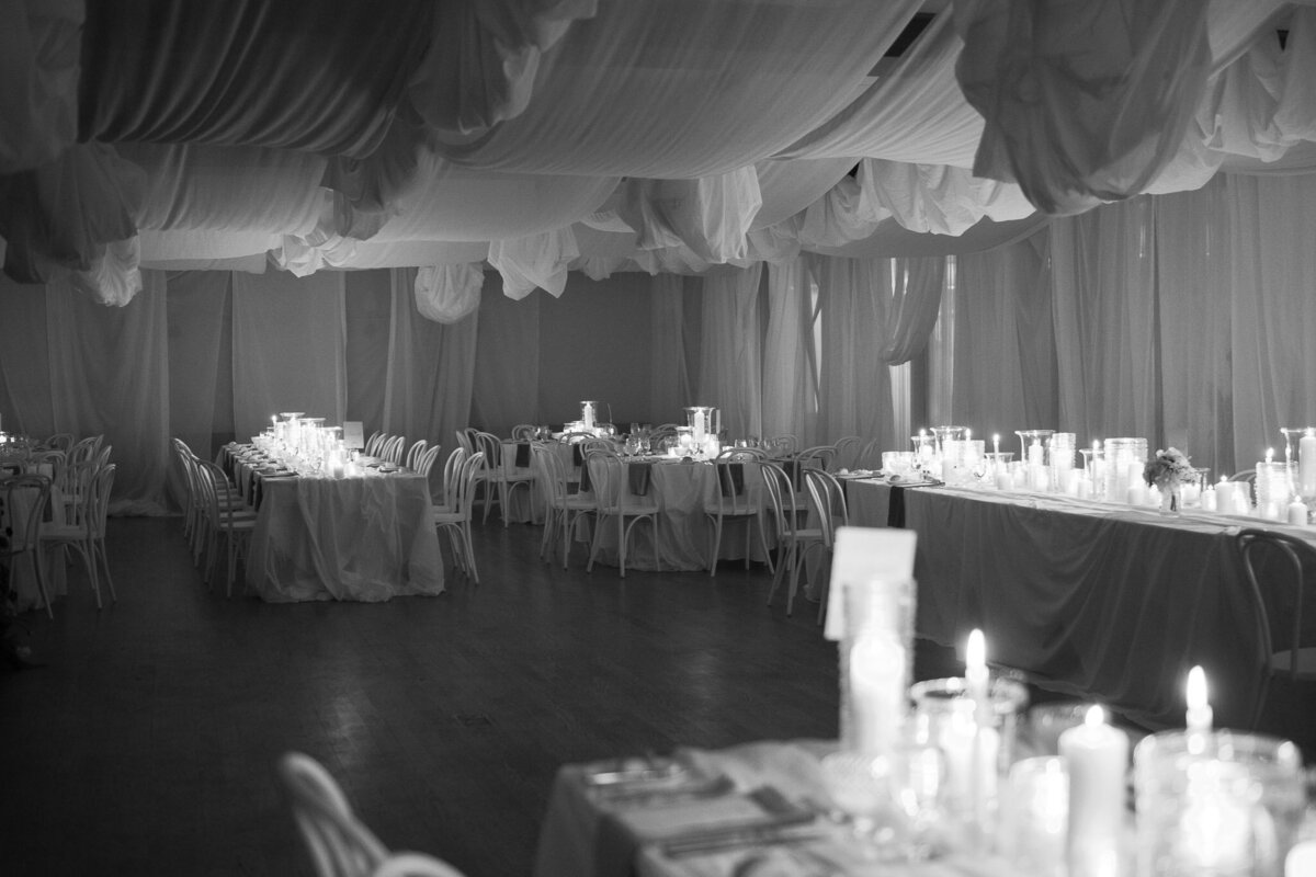 woodstock inn vermont wedding reception with drapery and candles