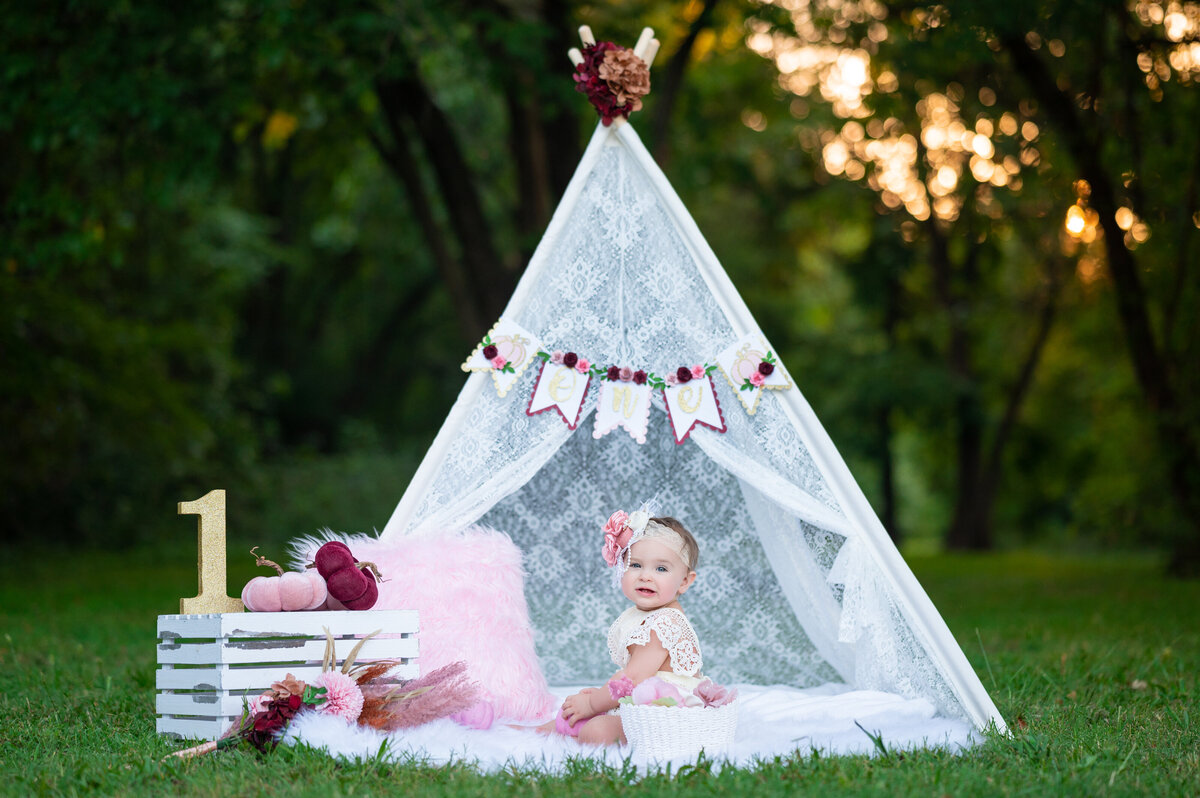 outdoor boho one year pink pictures