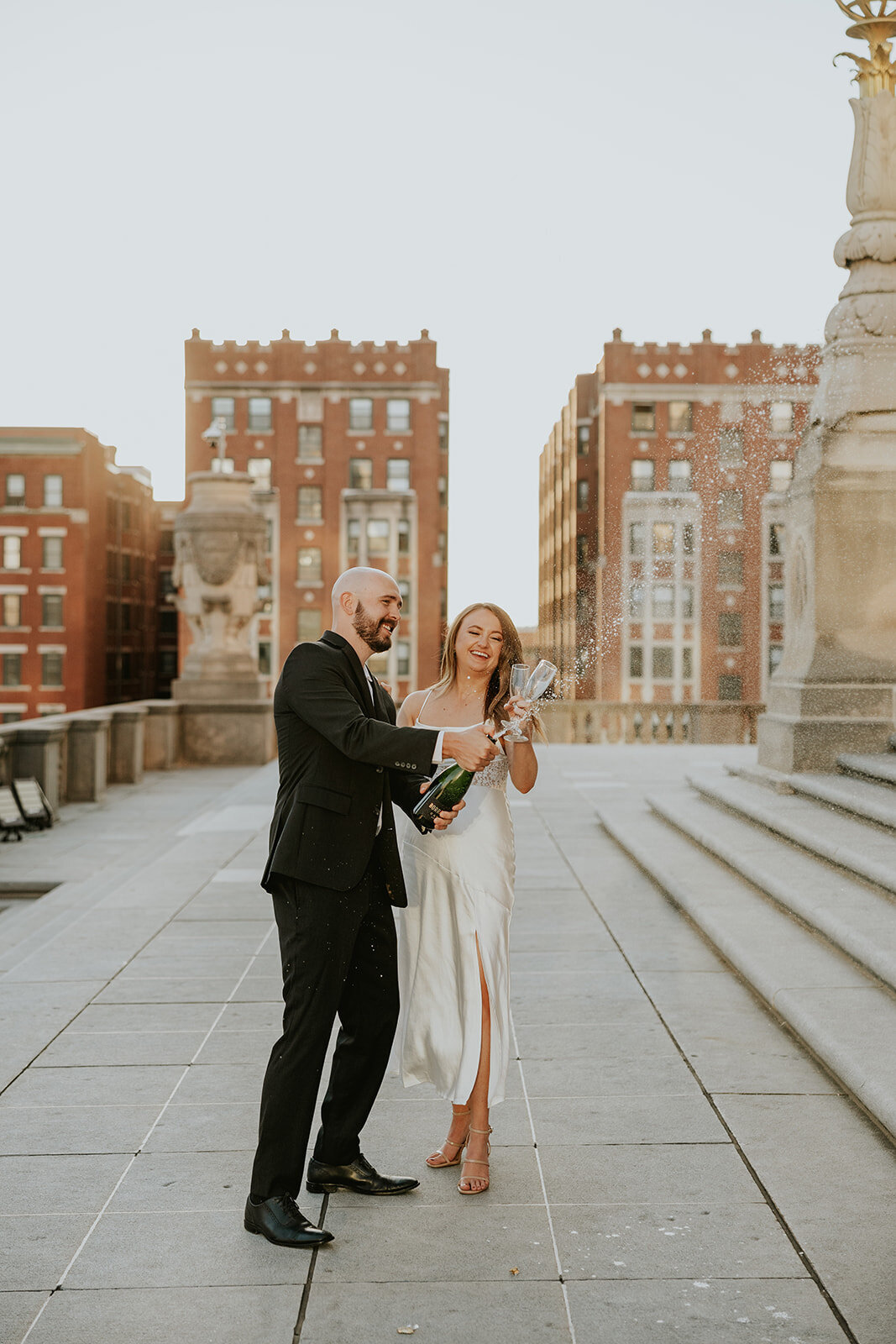 Fun Indianapolis engagement photos city rooftop